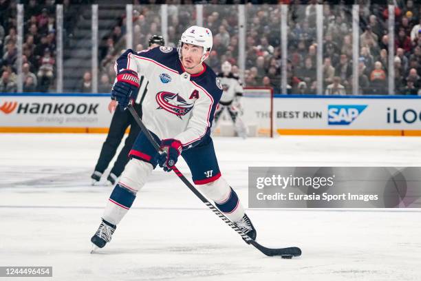 Zach Werenski of Columbus in action during the 2022 NHL Global Series - Finland match between Columbus Blue Jackets and Colorado Avalanche at Nokia...