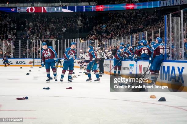 Fans celebrates Mikko Rantanen of Colarado hat-trick during the 2022 NHL Global Series - Finland match between Columbus Blue Jackets and Colorado...