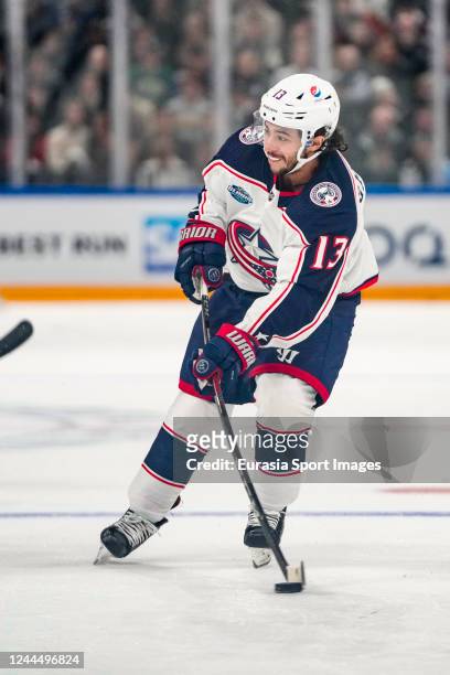 Johnny Gaudreau of the Columbus Blue Jackets in action during the 2022 NHL Global Series - Finland match between the Columbus Blue Jackets and the...