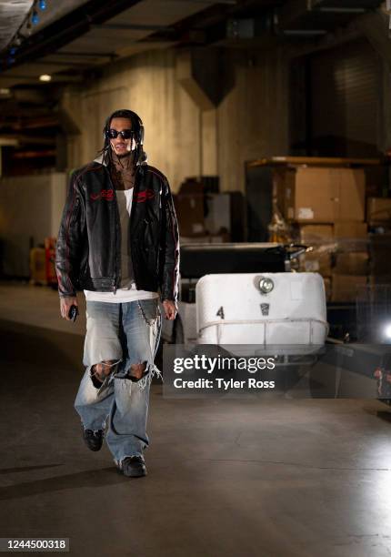 Jordan Clarkson of the Utah Jazz arrives to the arena before the game against the Los Angeles Lakers on November 4, 2022 at Crypto.Com Arena in Los...