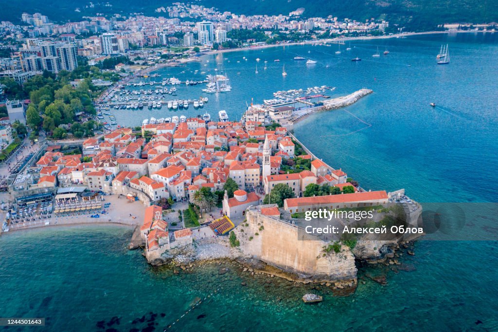 Aerial view of the Old Town Budva