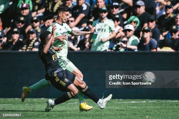 LAFCs Diego Palacios makes a tackle during the MLS Western Conference Final between LAFC and Austin FC on October 30, 2022 at Banc of California in...