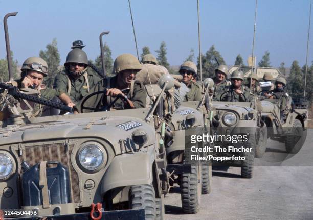 Israeli troops moving up onto the Golan Heights during the Yom Kippur War, circa October 1973.