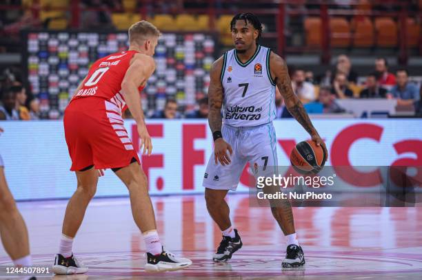 Of Valencia Basket during the Euroleague, Round 6 match between Olympiacos Piraeus vs Valencia Basket at Peace And Friendship Stadium on November 4,...