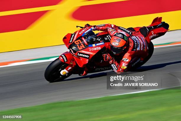 Ducati Italian rider Francesco Bagnaia rides during the third free practice session of the Valencia MotoGP Grand Prix at the Ricardo Tormo racetrack...