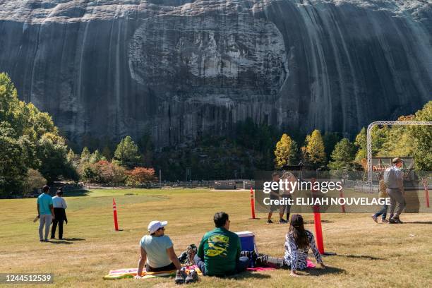 Visitors are seen at Stone Mountain Park on October 15 in Stone Mountain, Georgia.