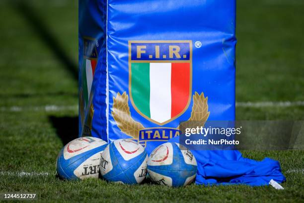 Italian Rugby Federation banner and balls during the Autumn Nations Series rugby match 2022 Test Match - Italy vs Samoa on November 05, 2022 at the...