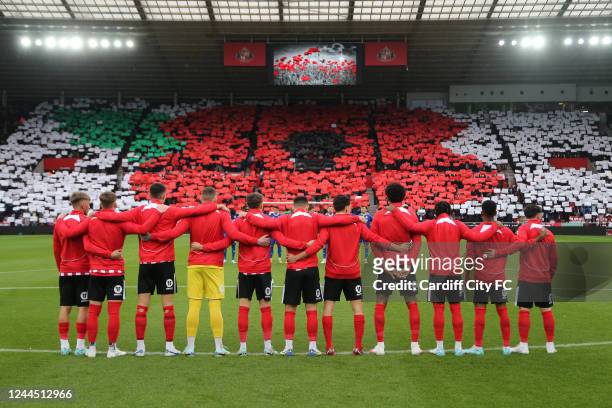 The teams observe a period of silence in remembrance of the fallen during the Sky Bet Championship between Sunderland and Cardiff City at Stadium of...