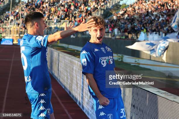 Tommaso Baldanzi of Empoli FC celebrates after scoring a goal during the Serie A match between Empoli FC and US Sassuolo at Stadio Carlo Castellani...