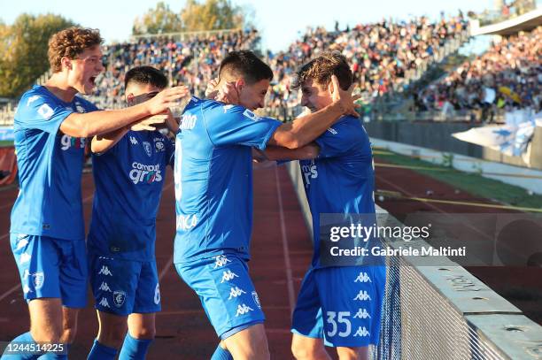Tommaso Baldanzi of Empoli FC celebrates after scoring a goal during the Serie A match between Empoli FC and US Sassuolo at Stadio Carlo Castellani...