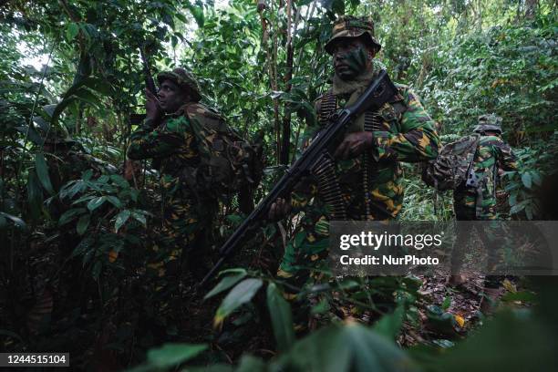 Special Task Force soldiers during a training at Katukurunda Camp on November 05, 2022 in Katukurunda, Sri Lanka. The Special Task Force is an elite...