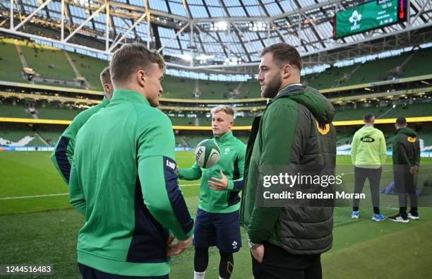 Dublin , Ireland - 5 November 2022; Jason Jenkins of South Africa left, and Josh van der Flier of Ireland before the Bank of Ireland Nations Series...