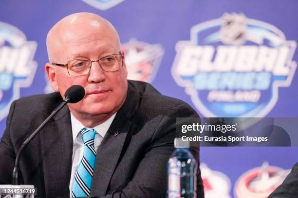 Bill Daly NHL deputy commissioner at the press conference before the 2022 NHL Global Series - Finland match between Colorado Avalanche and Columbus...