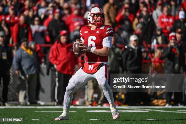 Quarterback Chubba Purdy of the Nebraska Cornhuskers passes against the Minnesota Golden Gophers during the second quarter at Memorial Stadium on...