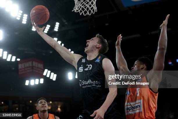 Mindaugas Susinskas of Niners Chemnitz and Sagaba Konate of ratiopharm ulm battle for the ball during the EasyCredit BBL match between Ratiopharm Ulm...