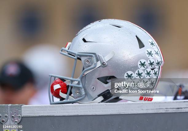 General view of a Ohio State Buckeyes helmet during a college football game between the Ohio State Buckeyes and the Northwestern Wildcats on October...