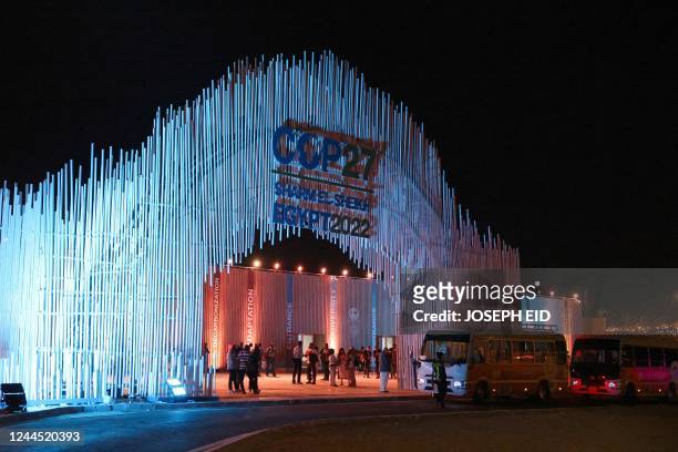 Picture shows a view of the main entrance of the Sharm El Sheikh International Convention Centre, in Egypt's Red Sea resort of the same name, on...