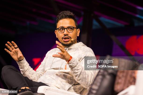 Sandeep Nailwal, Co-founder at Polygon, speaks during the fourth day of the 2022 Web Summit in Lisbon. The Web Summit runs from 1-4 November.
