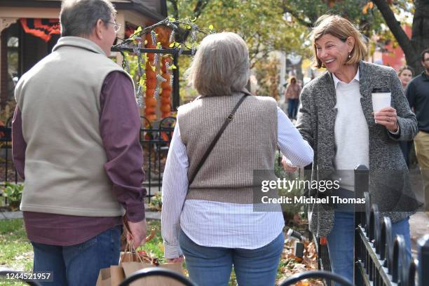 Missouri Senate Candidate Trudy Busch Valentine greets people along the Main Street District as she canvasses to encourage voters on November 5, 2022...