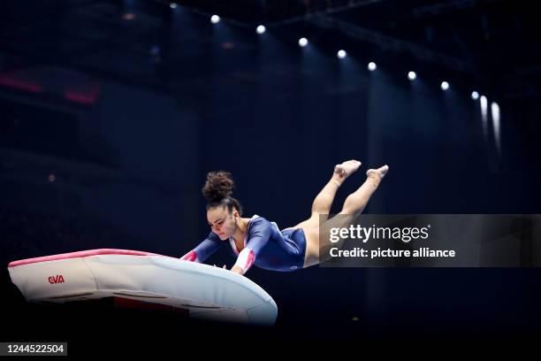 November 2022, Great Britain, Liverpool: Gymnastics: World Championship, Decisions, Women, Vault at M&S Bank Arena. Coline Devillard from France in...