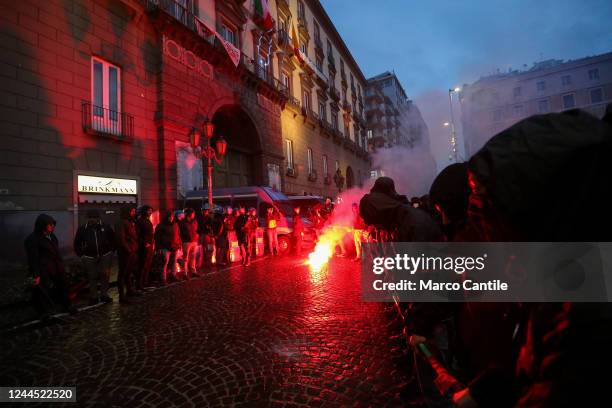 People with smoke bombs, during the demonstration in Naples "We Rise Up", to protest against the inflation, the high energy prices and the lack of...