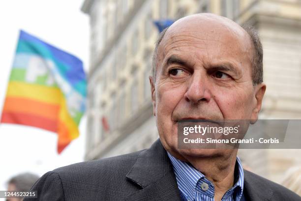 Pier Luigi Bersani participates in the national demonstration against the war in Ukraine and all wars on November 5, 2022 in Rome, Italy. The...