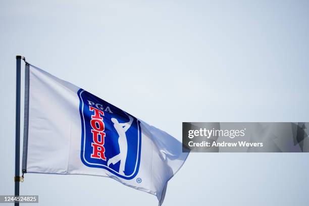 Detailed view of The PGA TOUR flag during the second round of the Korn Ferry Tour Qualifying Tournament at Landings Club-Marshwood Course on November...