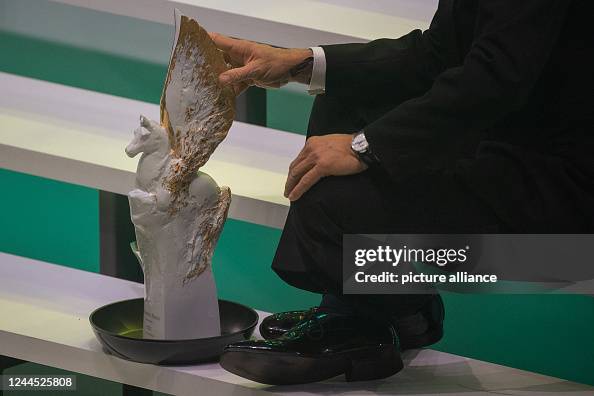 Jens Jörg Rieck, sports commentator, sits during the 40th German ...