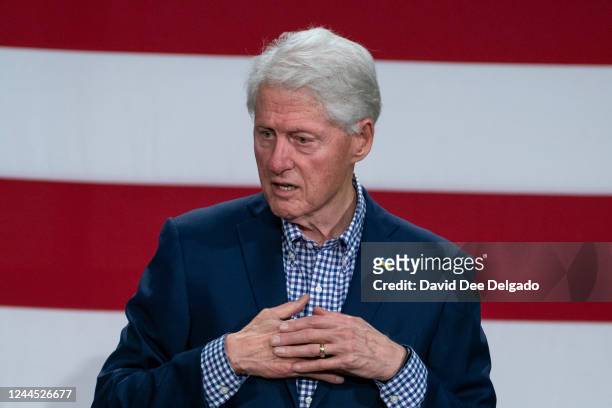 Former President Bill Clinton speaks at a Get Out The Vote rally on November 5, 2022 in New York City. Former President Bill Clinton joined Gov....