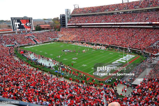 An overview of the stadium and field during the Saturday afternoon college football game between the University of Georgia Bulldogs and the...