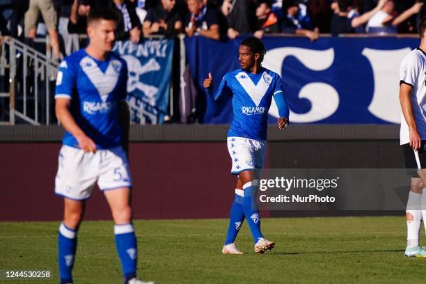 Florian Aye with thumb up during the Italian soccer Serie B match Brescia Calcio vs Ascoli Calcio on November 05, 2022 at the Mario Rigamonti stadium...