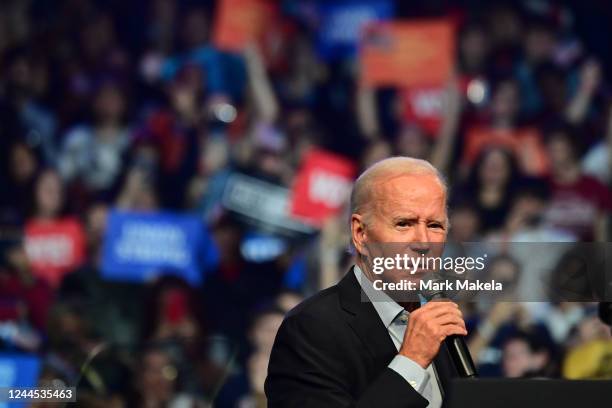 President Joe Biden speaks during a rally with former President Barack Obama, Democratic candidate for U.S. Senator John Fetterman, and Democratic...