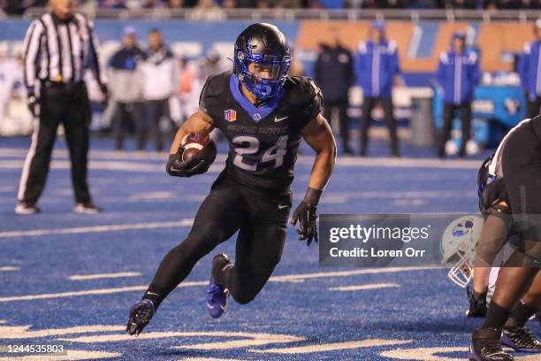 Running back George Holani of the Boise State Broncos rushes during during second half action against the Brigham Young Cougars at Albertsons Stadium...