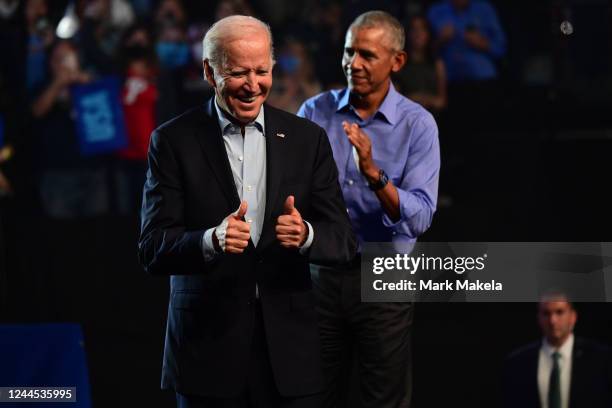 President Joe Biden and former U.S. President Barack Obama rally for Pennsylvania Democratic Senate nominee John Fetterman and Democratic...