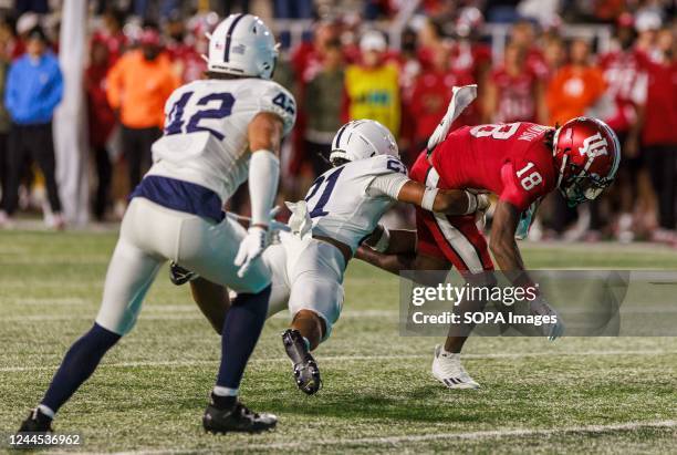 Indiana Hoosiers wide receiver Javon Swinton carries the ball against Penn State during an NCAA football game at Memorial Stadium. The Nittany Lions...