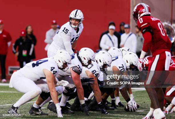 Penn State Nittany Lions quarterback Drew Allar plays against Indiana University during an NCAA football game at Memorial Stadium. The Nittany Lions...