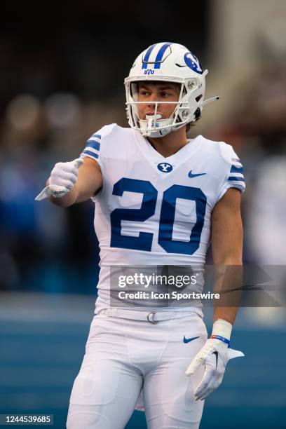 Brigham Young Cougars wide receiver Brayden Cosper on the field during a college football game between the Brigham Young Cougars and the Boise State...