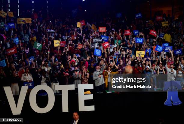 President Joe Biden greets supporters during a rally with former President Barack Obama, Democratic candidate for U.S. Senator John Fetterman, and...