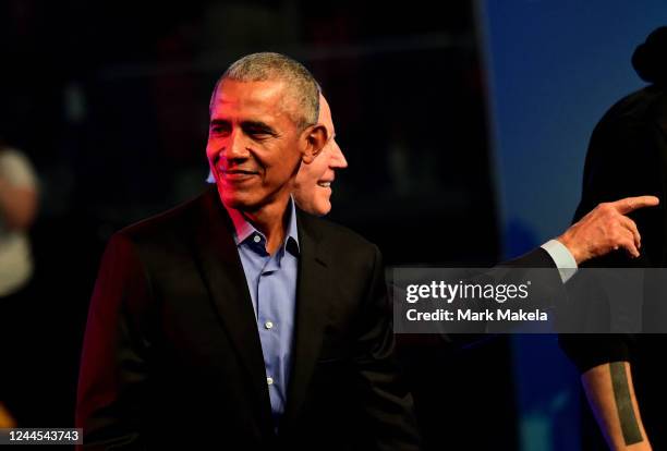 Former U.S. President Barack Obama and President Joe Biden rally for Pennsylvania Democratic Senate nominee John Fetterman and Democratic...