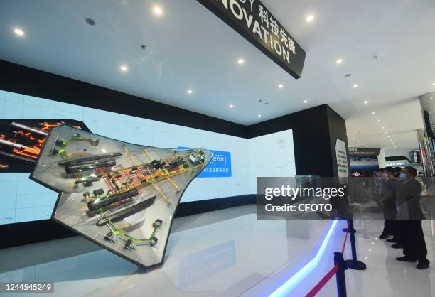 People view the avionics system of the aviation industry's future stealth fighter jet at the upcoming Airshow China 2022 in Zhuhai, Guangdong...