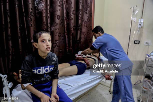 Wounded children receive care at a hospital following the cluster bomb attack carried out by Assad regime forces in Idlib, Syria on November 06,...