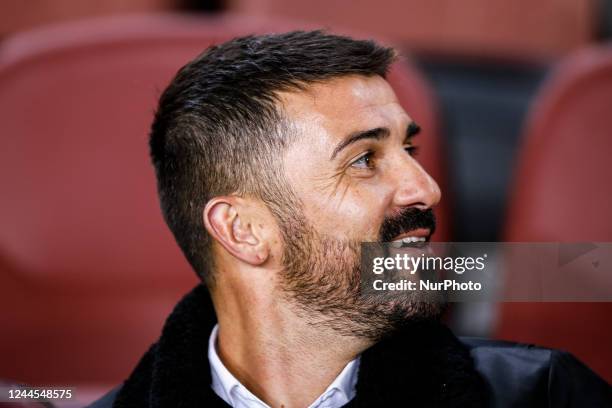 David Villa DAZN Journalist and former football player during the La Liga match between FC Barcelona and UD Almeria at Spotify Camp Nou Stadium in...