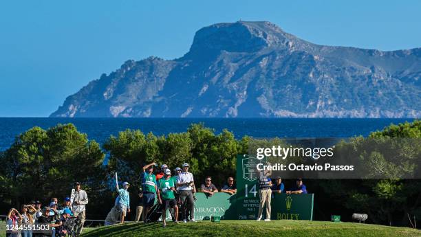 Nathan Kimsey of England plays his tee shot on the 14th hole on Day Four of the Rolex Challenge Tour Grand Final supported by The R&A 2022 at Club de...