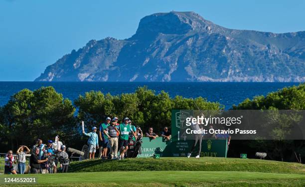 Bryce Easton of South Africa plays his tee shot on the 14th hole on Day Four of the Rolex Challenge Tour Grand Final supported by The R&A 2022 at...
