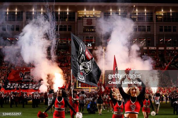 General view as players of the North Carolina State Wolfpack take the field prior to their game against the Wake Forest Demon Deacons at...