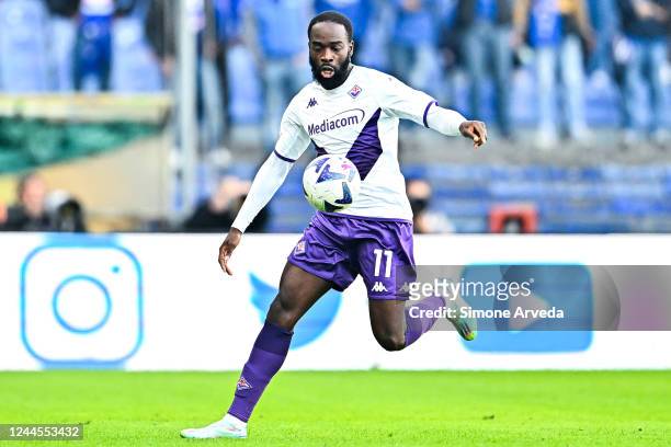 Jonathan Ikoné of Fiorentina is seen in action during the Serie A match between UC Sampdoria and ACF Fiorentina at Stadio Luigi Ferraris on November...