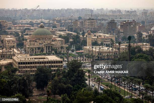This picture taken on November 1, 2022 shows a view of the campuses of Cairo University, founded as the "Egyptian University" in 1908 and gained its...