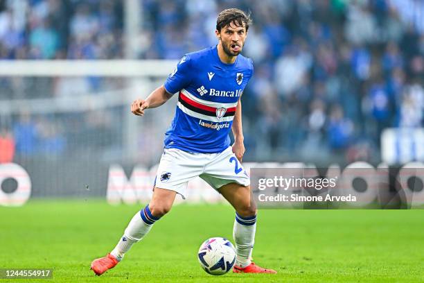 Bartosz Bereszynski of Sampdoria is seen in action during the Serie A match between UC Sampdoria and ACF Fiorentina at Stadio Luigi Ferraris on...