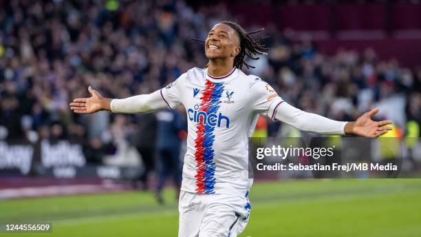 Michael Olise of Crystal Palace celebrates after scoring goal during the Premier League match between West Ham United and Crystal Palace at London...