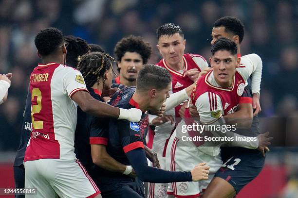 Jurrien Timber of Ajax, Xavi Simons of PSV, Joey Veerman of PSV, Steven Berghuis of Ajax, Edson Alvarez of Ajax, Cody Gakpo of PSV during the Dutch...